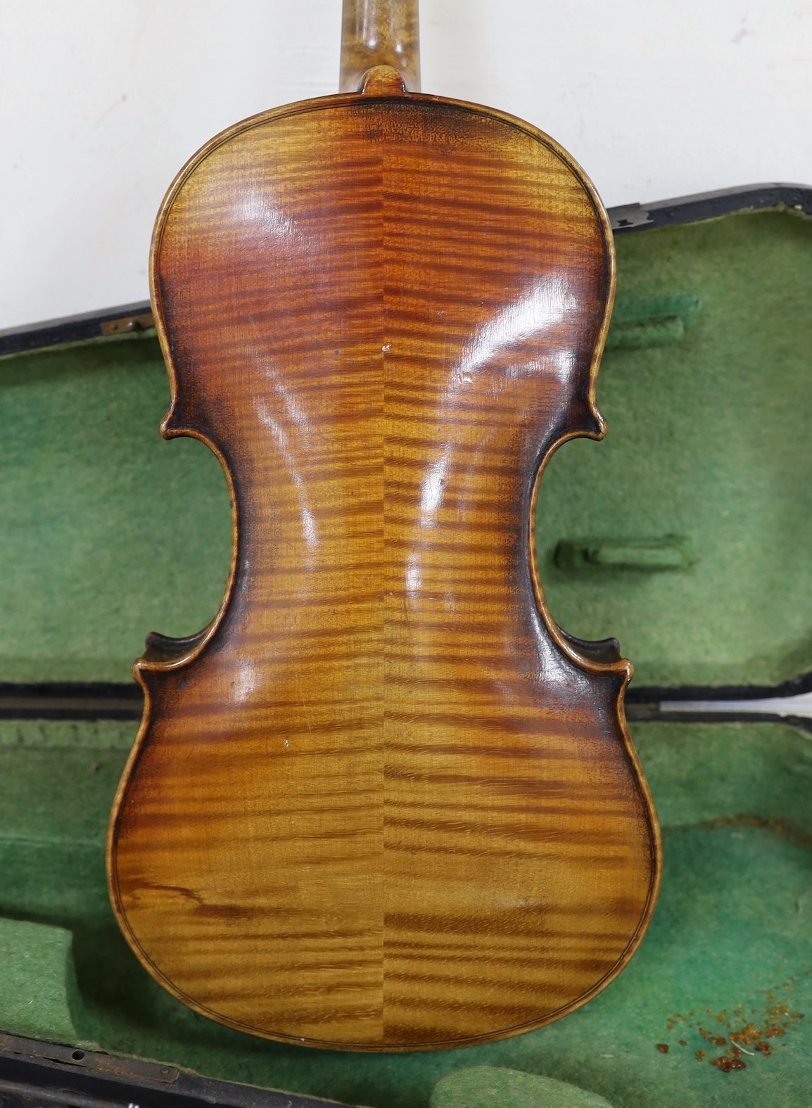 A cased German violin, 60cms long